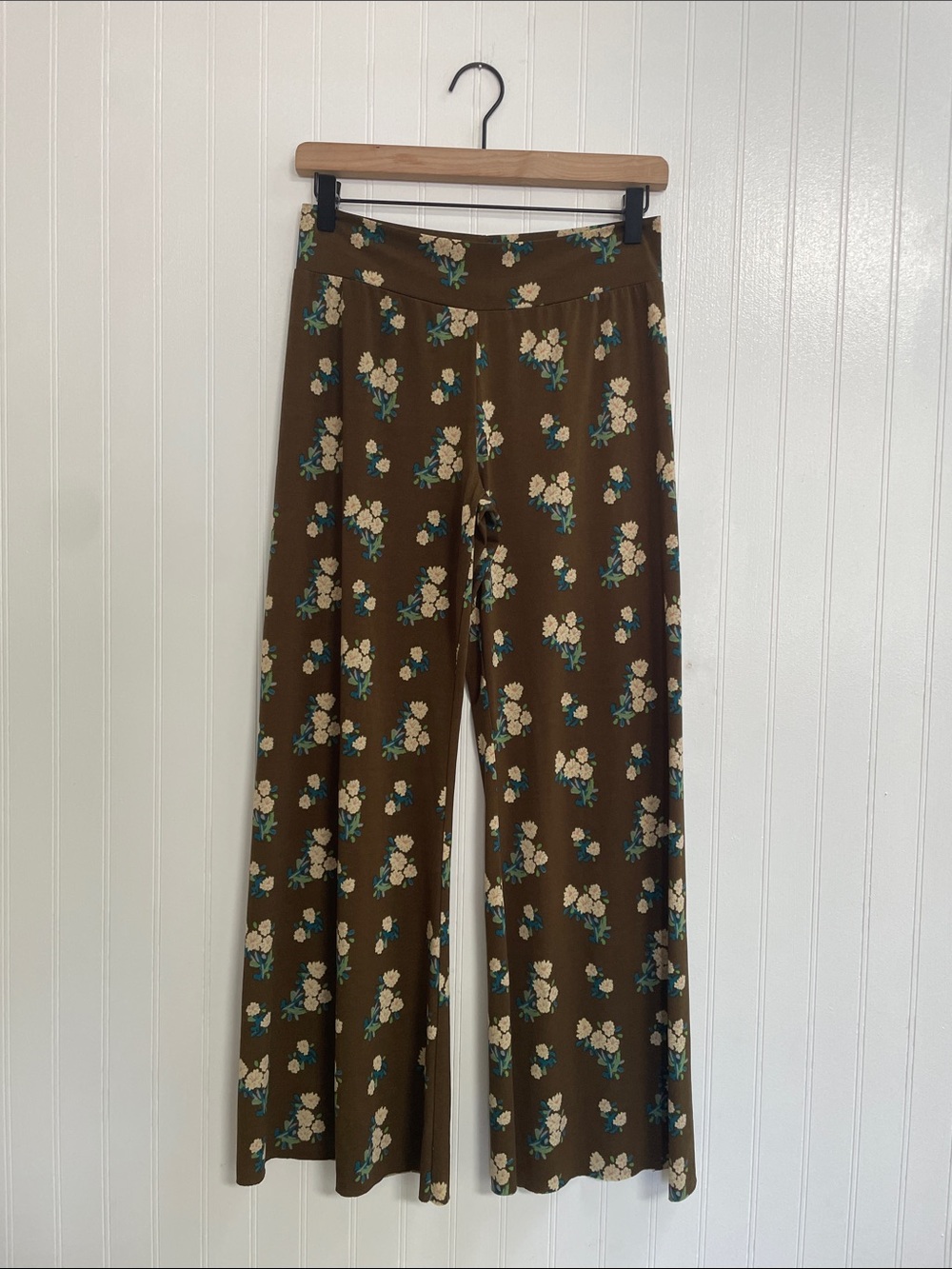 NATURAL LIFE Olive Brown Multi Floral Wide Leg Cut Your Own Length Pant Size S - Picture 2 of 9